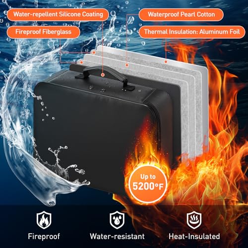 Mondoshop 5200°F Fireproof Document Bag with Lock for Home, Office & Travel | Waterproof Protection, Secure Combination Lock, Multi-Layer Organizer, Large 4-Inch Capacity, Lightweight Portable Design - size: 5200℉ Fireproof + Water-Resistant Soft Bag