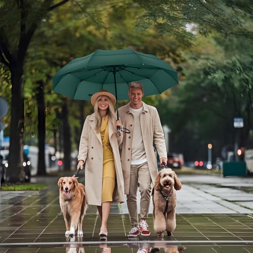 MRTLLOA Compact Golf Umbrella, 10 Ribs Vented Windproof Travel | 49/54/62 Inch Large Oversize, Double Canopy, Quick-Dry Fabric, Lightweight, Umbrellas for Rain - color: Green, size: 54 Inch