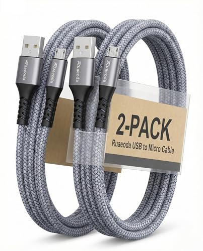6ft Micro USB Cable 2-Pack, Heavy Duty Pet-Proof Braided Android Charger Cord, Fast Charging Wire with 25000+ Bend Lifespan for PS4 Controller, Kindle & Legacy Tech (Space Grey) - color: Space Grey, size: 6Ft