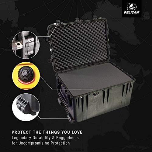 Pelican 1660 Case With Foam (Black) | Watertight wheeled case with foam insert and purge valve for protection, transport and storage - color: Black, style: With Foam