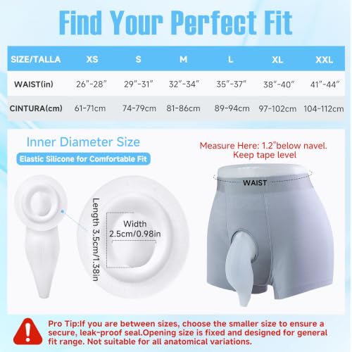 External Catheter for Men, Wearable Kit with 1000mL Urine Bag | 39.4 in silicone tube with two adjustable straps and a separate stabilizer - size: L