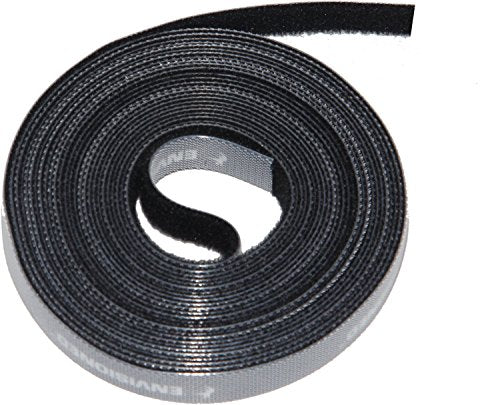 16ft x 1/2 inch Hook Loop Cable Ties Roll | ENVISIONED Multipurpose Fastening Reusable Straps | Cut-To-Length Self Gripping Fastener | Cable Management Tape (Black) - color: Black Roll 16'