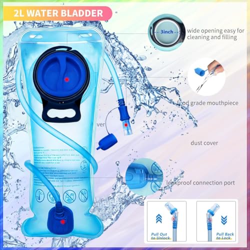 Hydration Backpack, Water Backpack with 2L Hydration Bladder, Rave Backpack Hydration Pack, Festival Essential for Raves, Hiking, Cycling, Climbing, Running, Outdoor, Camping and More - color: Holographic - Black