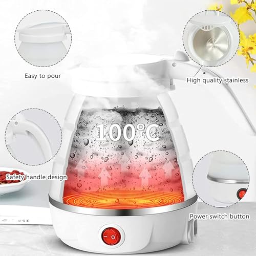 0.6L Small Travel Foldable Electric Kettle Collapsible Coffee Tea Kettle | Automatic Shut-Off,Portable Foldable,Easy Storage,Mini Hot Water Boiler
