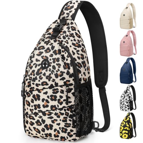 Pritent Crossbody Bags for Women Men Trendy Sling Bag Backpack Casual Chest Bag with Convertible Shoulder Strap - color: Leopard, size: Medium