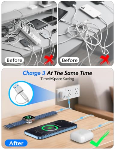 1Pack Travel Essentials for Apple Watch Charger,3-in-2 Multi Charging Cable | Cruise Vacation Camping Essentials for iPhone Charger,Type C/Lightning for iWatch,iPhone 17-12,Xbox Series X&S-5FT Blue - color: Blue, size: 1Pack-5 FT