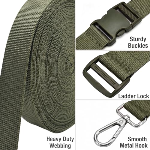 1" x12YD Heavy Duty Nylon Webbing Strap DIY Kit - color: Olive Green