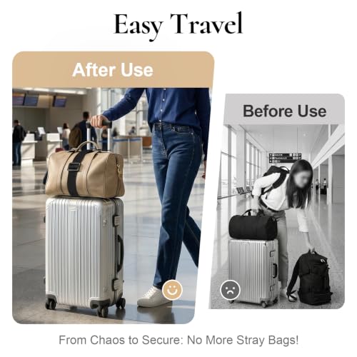 Luggage Connector Straps for Suitcases, Adjustable Add-a-Bag Belt 2 Pack | Multi-Use Strong Elastic Fastening Luggage Straps, Attach Carry-On, Backpack & Handbag, Hands Free Travel Essential, Black