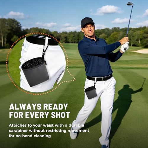 Tecoom Golf Ball Cleaner Pouch, Golf Club Cleaning Bag with 3-Layer Waterproof Clean Face Techy, PU Leather Exterior, Portable Club Grooves Washer, Detachable Clip - size: 5.9"×5"×2.4"-Pack of 1