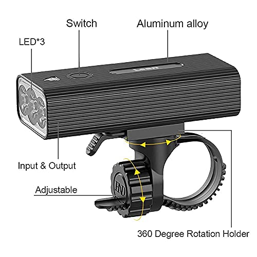 1200 Lumens Bike Lights for Night Riding,Super Bright Bike Lights Front and Back,USB Rechargeable Bicycle Light,3 LED Bike Headlight with Power Bank Function,IPX5 Waterproof,3+5 Light Modes
