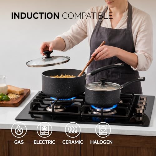 Nonstick Saucepan Set - 3-Pieces Pot Set 1 Quart & 2 Quart & 3 Quart,Ultra Non Stick Sauce Pan Small Pot with Glass Lid,Great for Home Kitchen Restaurant,Black - size: 1+2+3 sets