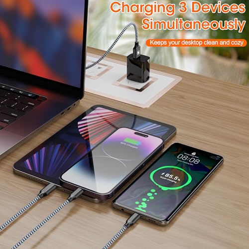 Short Multi Charging Cable,USB Universal Charger,2Pack 2ft Car Cord - color: Grey/Black-2FT-2Pack
