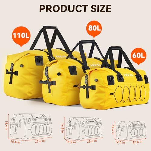 HEETA Waterproof Duffel Bag Travel Motorcycle Dry Bag Backpack 60L/80L/110L - color: Yellow, size: 60L