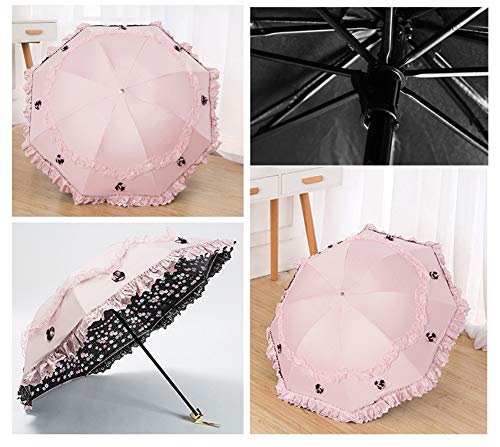 Honeystore Princess Lace Ultraviolet-Proof Folding Umbrella Anti-uv Dome Parasol - color: Pink