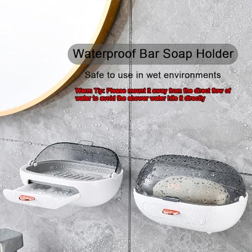 2 Pack Shower Soap Dish Holder with Lid, Bar Soap Container with Drain | Wall Mounted Soap Box Container for Shower, Bathroom, Bathtub, Kitchen Sink, Adhesive Included - color: 2pcs White Wall-mounted
