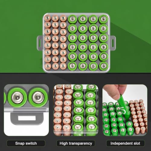 ALCYON Plastic Battery Organizer Storage Case for 48 AA/AAA Batteries - color: Grey, size: Medium 48+AA AAA