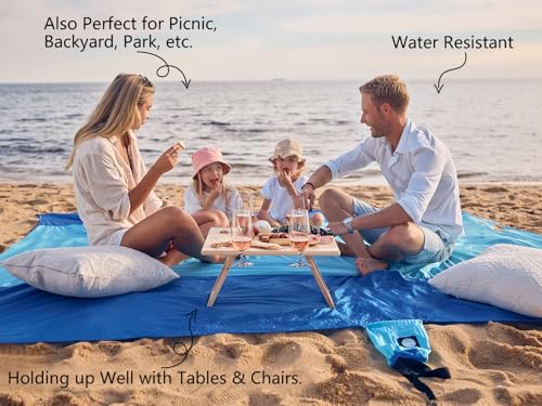 WEKAPO Beach Blanket Sandproof Waterproof, Extra Large Beach Mat, Oversized & Compact Sand Free, Quick Drying Beach Essentials for Vacation, Cruise, Picnic & Camping with Stakes - color: Blue, size: 7x7 FT (1～3 person)