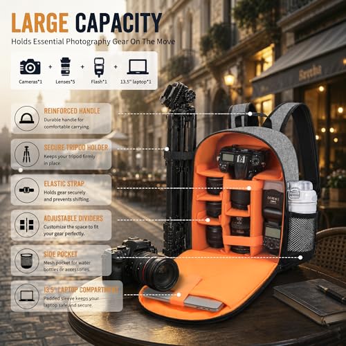 Camera Backpack for Photographers, Professional DSLR Camera Bag - color: Grey, size: Standard