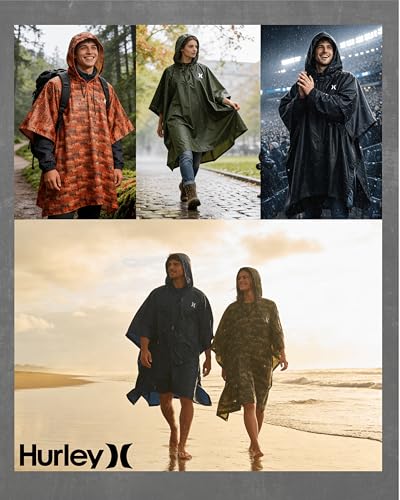 Hurley Ponchos Adult Rain Ponchos Waterproof Lightweight Packable Rain Top | Compact Packable Design for Hiking, Camping and Emergencies, Waterproof Coverage That Stows Easily in a Bag - color: Black