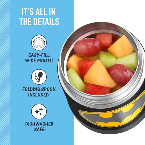 THERMOS FUNTAINER Kids Food Jar with Spoon, 10oz, Batman - color: Batman, size: 10 Ounce
