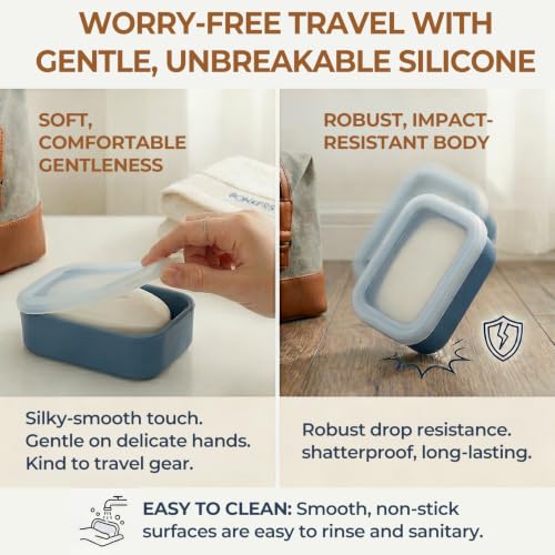AIMAIAIMAI Compact Leakproof Silicone Travel Soap Case, Portable Soap Container with Drainage Layer - 2026 Travel Essentials for Camping, Gym & Shower (Blue) - color: Blue
