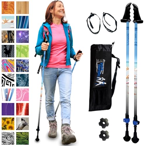 York Nordic Motivator Walking Poles for Balance and Rehab - Patented Stability Grips - Lightweight, Adjustable, and Collapsible - 2 Pieces Adjustable w/flip Locks - Heights 4'6" up to 6'2" - 230 lbs - color: Beach