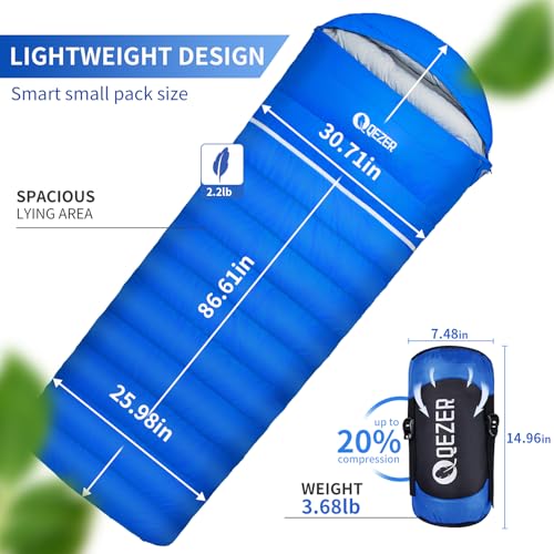 Down Sleeping Bag for Adults, 600 Fill Power Ultralight Backpacking - color: RoyalBlue, size: 2.20 lb Down Filling