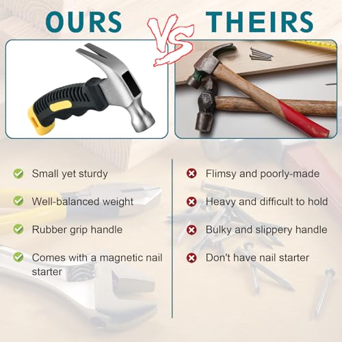 Small Claw Hammer - Mini Hammer for Women&Kids, Camping Hammer, Stubby Tack Hammer, Nail Hammer with Magnetic - color: Yellow