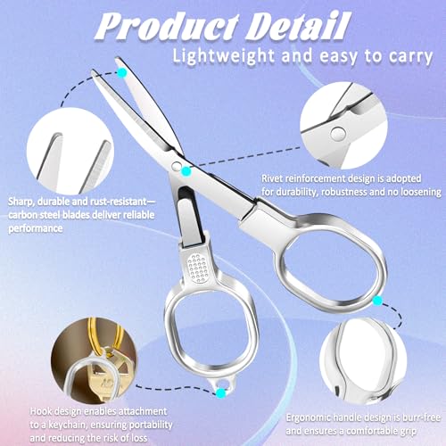 2 PCS Stainless Steel Mini Folding Scissors, Safety Pocket-Sized Multipurpose Scissors with Keychains for Travel, Home, Office, Crafts, Sewing & Nurse Accessories (Silver) - color: Silver