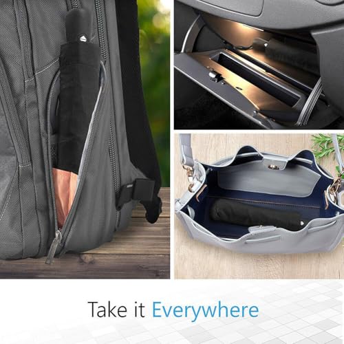 Windproof Travel Umbrella - Compact, Light, Full Automatic Open/Close - Folding Backpack Umbrella for Rain & Sun UV Preotection For Men & Women, Unbreakable 8 Fiberglass Ribs UK Design - color: Black