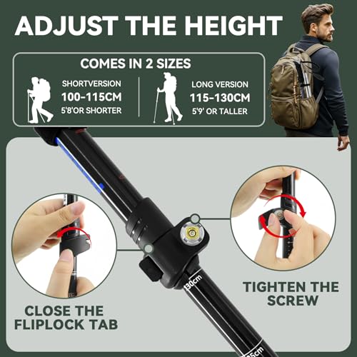 2 Pack Aluminum Trekking Poles, Tri-Fold Collapsible Walking Hiking Sticks - color: Blue