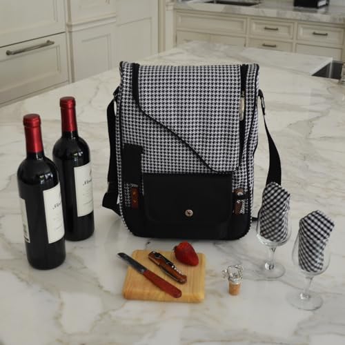 Picnic at Ascot Original Insulated Wine and Cheese Cooler Bag - Designed, Assembled & Quality Approved in the USA - color: Houndstooth