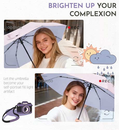 Windproof Travel Umbrella for Rain - 43" Compact Folding Umbrella, Reinforced Strong Frame, Lightweight Portable Parasol with UPF 100+ UV Sun Protection, Cruise Ship Essentials - color: 1-Pink