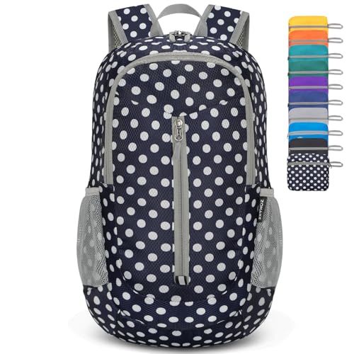 ZOMAKE Lightweight Packable Backpack 25L, Foldable Hiking Daypack - color: Blue, White Polka Dot, size: 25L