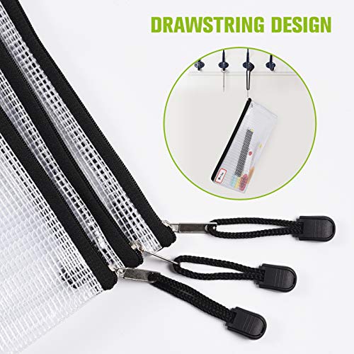 A5 Mesh Zipper Pouch Bag, 6PCS Waterproof Plastic Mesh Zipper Bag, Black | 9.4×7.1 Inch Tear-Resistant Document Pouch, Zip File Bags for School Classroom Office Supplies Home Bikini Travel Storage - color: Black, size: A5 (9.4×7.1 inch)