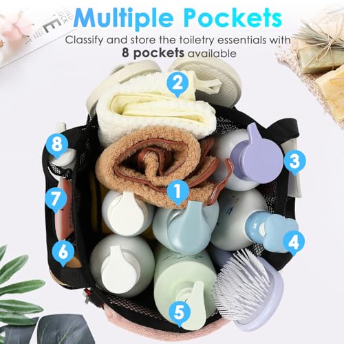 Fammart Mesh Shower Caddy Portable for College Dorm Room Essentials, Odorless Polyester Large Shower Tote Bag with Dual Handles, 8-Pocket Quick-Dry Toiletry Organizer for Travel, Beach, Camping, Gym - color: Multiple Pockets, 1 Pack - Black