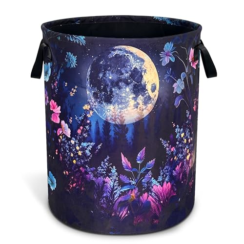 Night Moon Flowers Laundry Basket Foldable Oxford Cloth 18.9 x 16.5 Inch - color: Moon Flowers