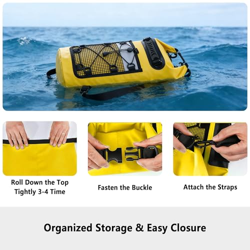 SHENDU 20L Waterproof Dry Bag - Roll-Top Backpack w/Waterproof Phone Case for Kayaking, Hiking, Camping, Boating, Beach Unisex (Yellow) - color: Yellow