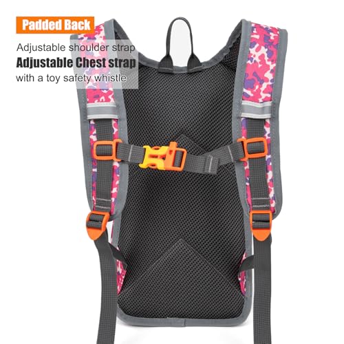 Kids Hydration Backpack, Water Hiking Backpack for Boys or Girls with 1.5L Reservoir Bladder - color: Rose Print