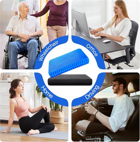 2" Extra Thick Gel Seat Cushion for Long Sitting Pressure Relief - color: Blue, size: Extra Thick - 16.5×14.5×1.96inch