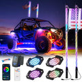 2PCS 3FT Whip Light and 4PCS Rock Light Combo Kit with Spring Base, Switch, App Control, Universal for UTV/ATV/RZR/SxS/Can-am - size: 3FT 2Pcs +4Pcs Rock Lights