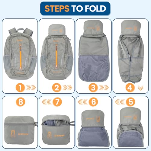 ZOMAKE Lightweight Packable Backpack 25L, Foldable Hiking Daypack - color: Silver Grey, size: 25L