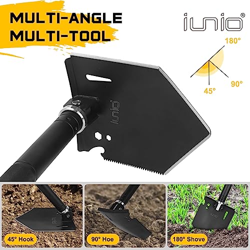 iunio 28in Folding Survival Shovel, Heavy-Duty Carbon Steel Military Shovel, Entrenching Tool for Disaster Recovery, Car Emergency, Camping, Off-Road, Gardening, Backpacking, and Metal Detecting - size: 28in Military E-tool