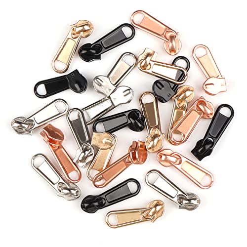 DOITEM 24Pcs Zipper Repair Kit Zippers Replacement 5# Zipper Pull Rescue Kit for Clothing Jackets Purses Luggage Backpacks (4 Colors) - color: #5 Zipper Sliders 24pcs