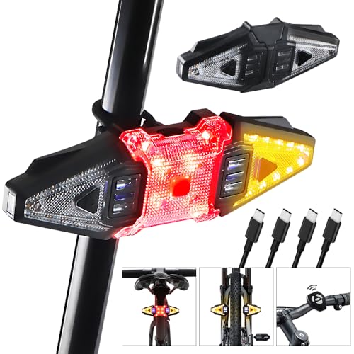 5 PCS Bike Tail Light with Turn Signals, Split USB Rechargeable Bike Turn Signal Front and Back, Wireless Remote Control Bicycle Turn Signals with Flash Warning Light and Red Tail Light for Bicycle - size: 4 PCS Turn Signal + 1 PCS Tail Light