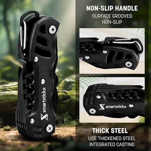 16 In 1 Multi tool Pocket Knife multitool Military Grade Steel: Swiss Style | Multi Functional Small Folding Knife with Keychain, Easy to Carry, Wine/Bottle opener , scissors , saw screwdrivers - Black - color: Black