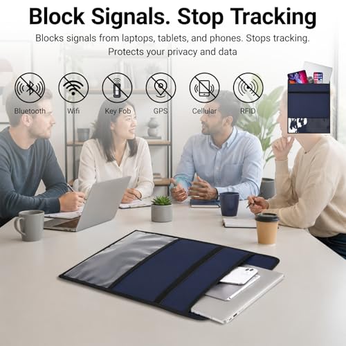 Faraday Bags EMP Proof, Anti-Tracking Faraday Bag for Laptops & Tablets & Phones & Car Keys, Fireproof & Waterproof Anti-Theft Signal Blocker Pouch, 14.4x17IN Faraday Cage (Navy Blue)