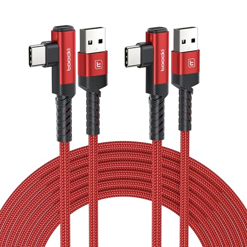 toocki USB C Cable Right Angle, 2-Pack 10ft USB A to USB C Charger Cable | Red, 90 Degree, Braided, Fast Charging, Carpaly Cord for iPhone17 Series, Samsung Galaxy S25/ S24+/Note 10, LG V30, Switch - color: Red, size: 10FT+10FT