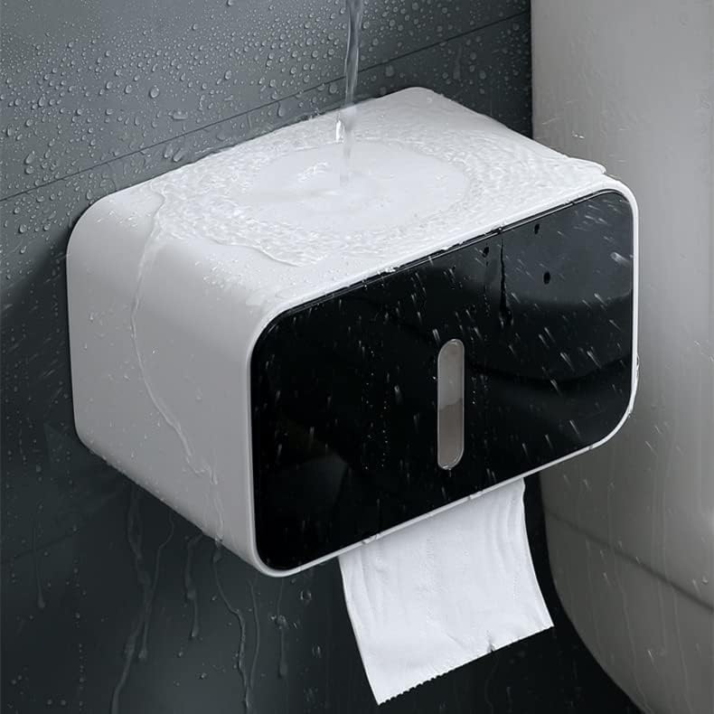 Outdoor Waterproof Toilet Paper Holder for Bathroom - Pet Proof Plastic TP Tissue Holder Dispenser Full Covered Adhesive Mounted Box for RV Shower TP Roll