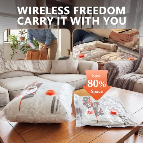 15 Pcs Vacuum Bags for Travel with Rechargeable Air Pump,Space Saver Bags - size: 15 Combo Size (Orange)